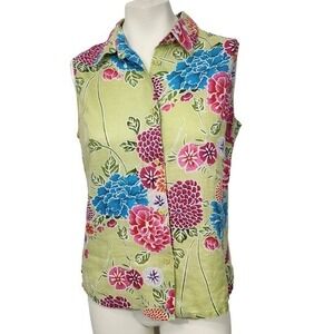 NYGÅRD Collection 100% Linen Sleeveless Button down garden Floral Blouse Size 12
